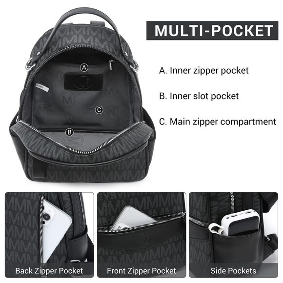 backpack purse mini multi pocket MATEIN Blue Backpack, Small Cute Bookbag for Women, 2pcs Sets QUALITY MATERIALCrafted from premium vegan leather with durable silver Women's Small Waterproof Backpack Purse,